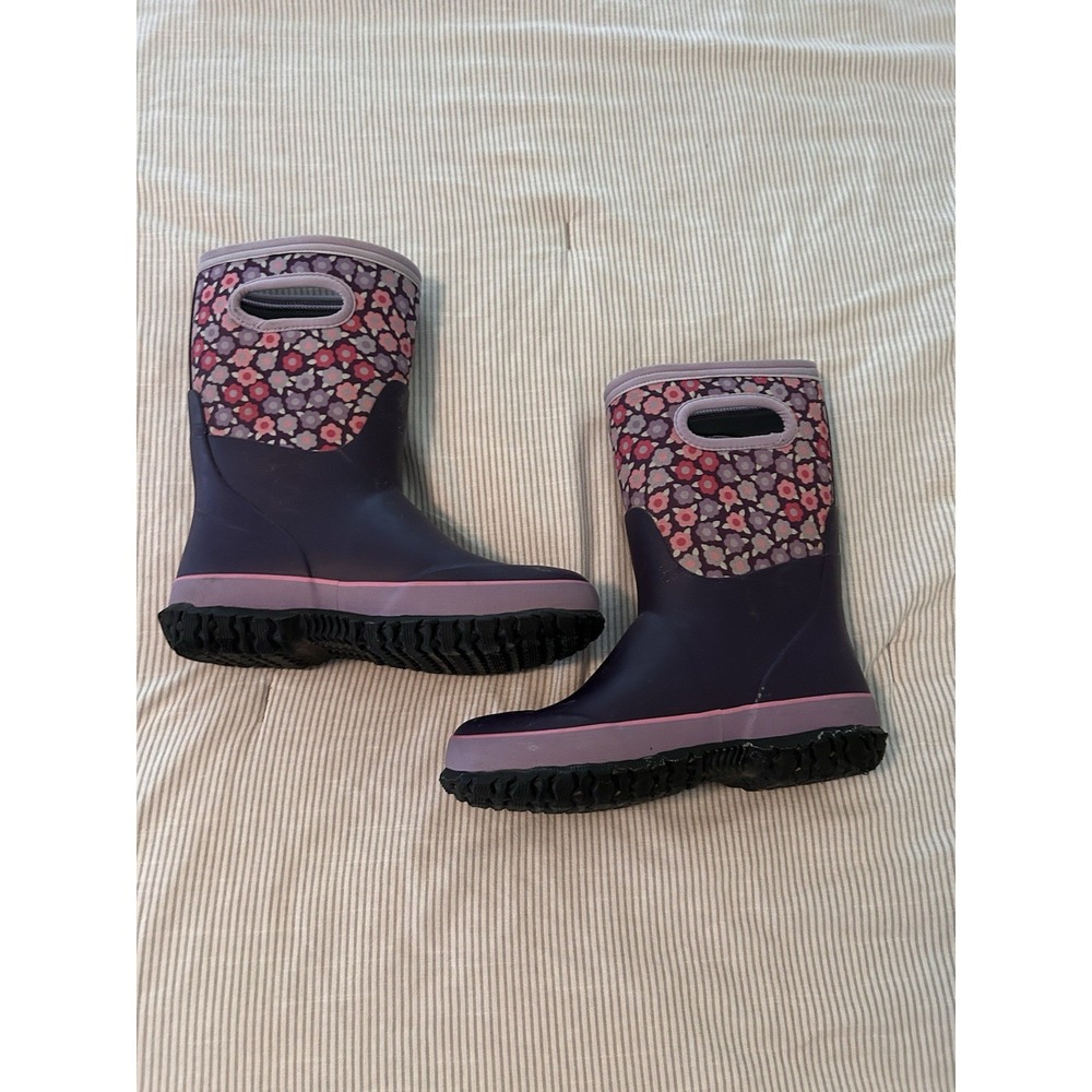 Bogs Bloom Kids Size 3 Girls Boots Floral Purple Rubber Pull On